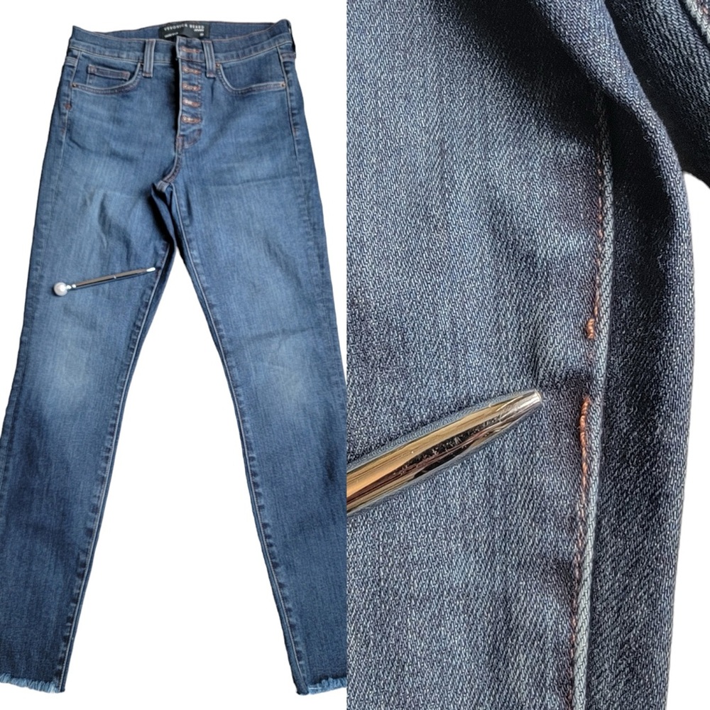Veronica Beard Debbie High-Rise Button Fly Fray Hem Skinny Jeans Laguna … - Picture 14 of 16